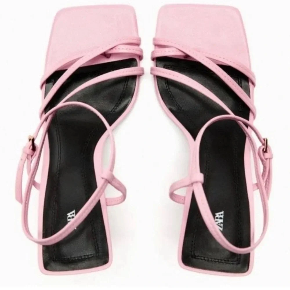 Zara Pink Strappy Square-Toe Sandals - Picture 4 of 5